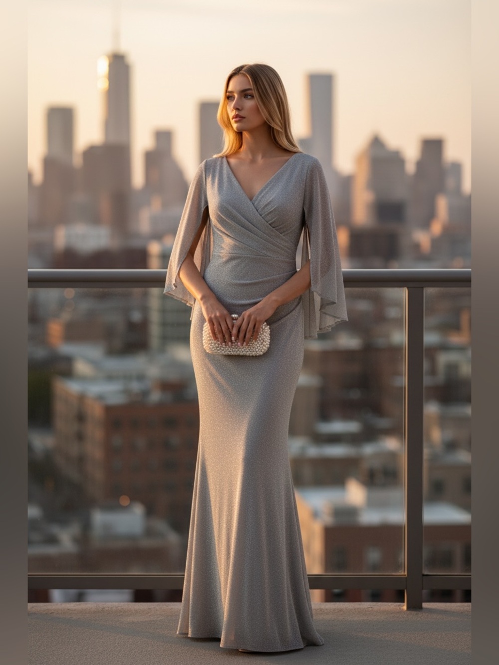 Talbot Runhof New Doris Metallic Draped Cape Gown Size 10 / 40